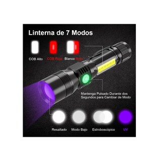 Foto 3 | Linterna Táctica Uv Recargable 1800lm 7 Modos de Iluminación Malubero color Negro