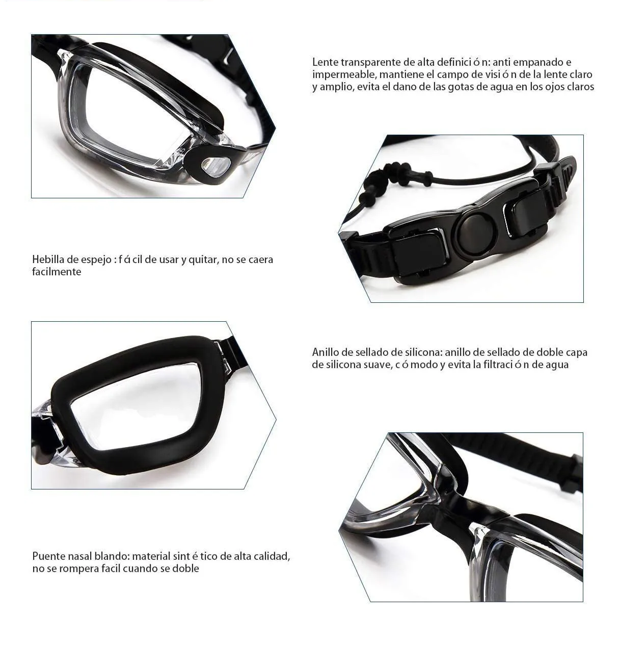 Foto 4 pulgar | Kit de Natación Googles Gorra Tapones Auditivos y Clip de Nariz