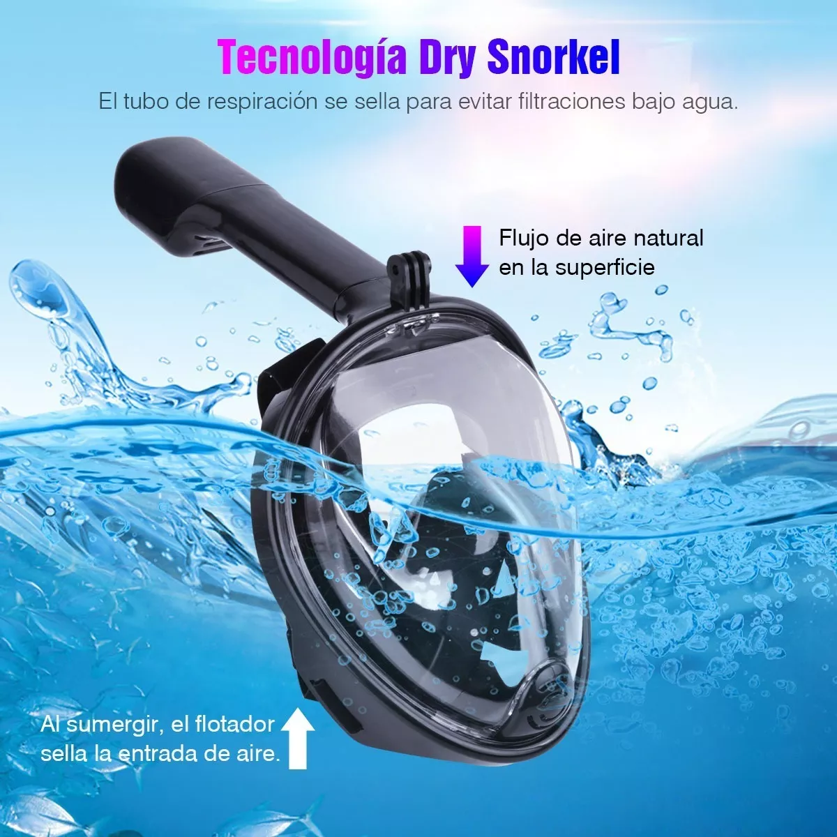 Foto 3 pulgar | Máscara de Snorkel Eo Safe Imports Esi-4755 Negro 180° con Adaptador S/M