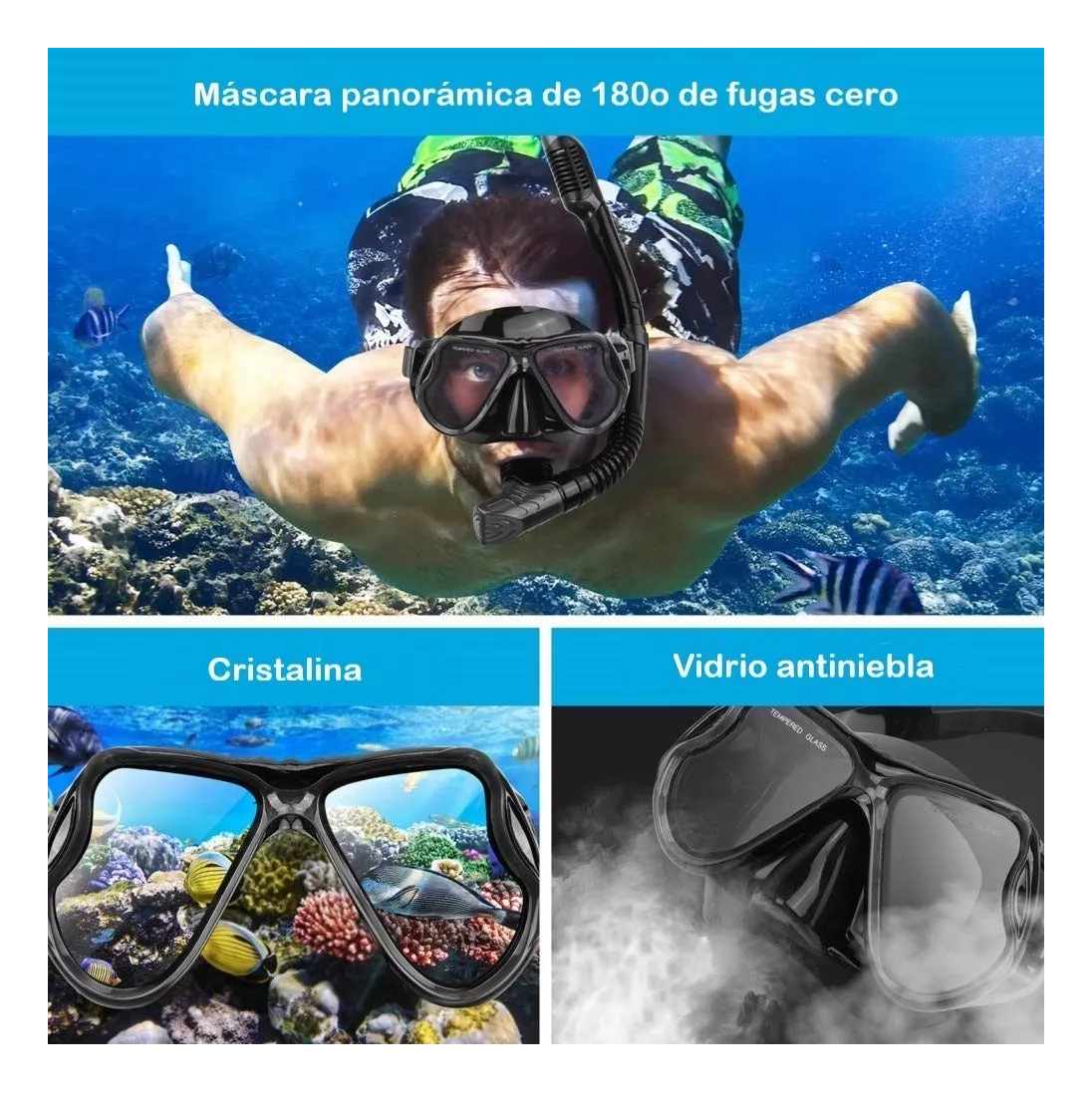 Foto 3 pulgar | Gafas Anti Niebla BELUG color Negro Máscara de Buceo