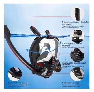 Foto 2 | Máscara de Buceo BELUG color Negro de Cara Completa Doble Tubo