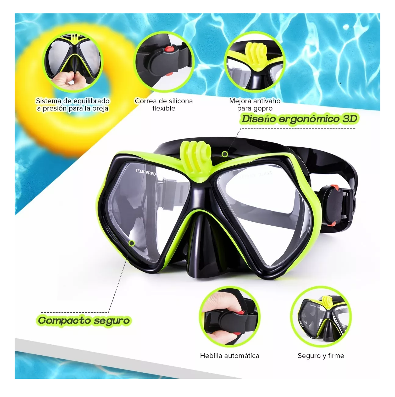Foto 5 pulgar | Snorkel y Gafas para Buceo Belug Anti Niebla color Verde