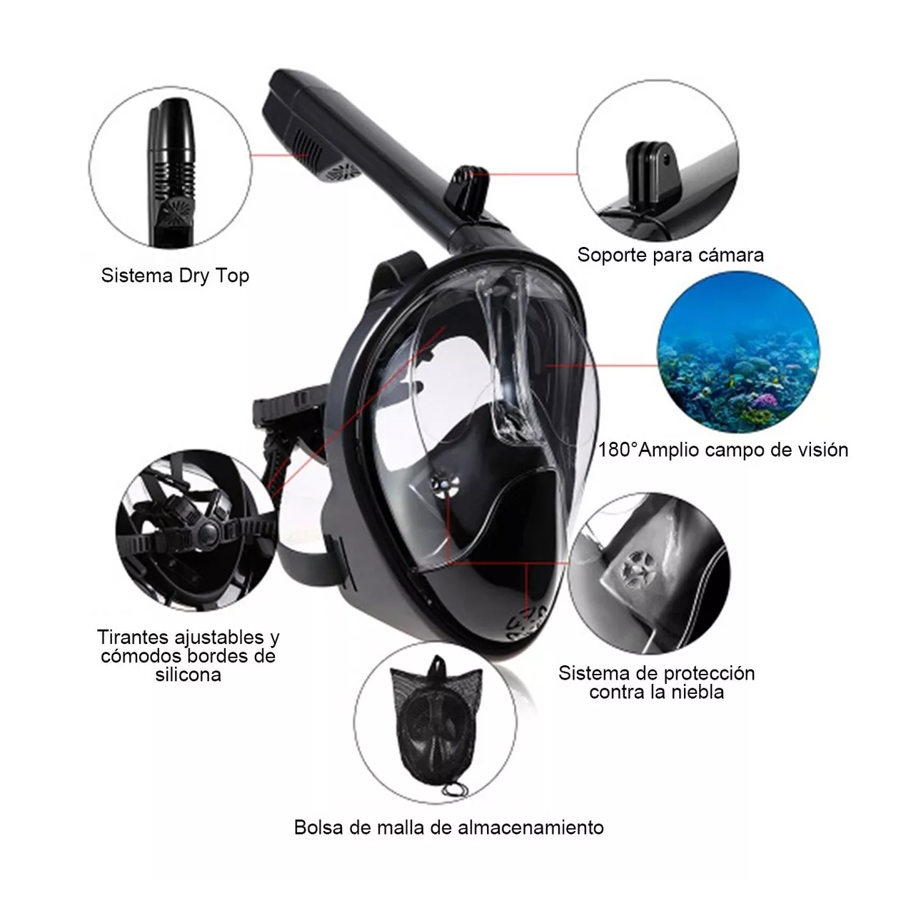 Foto 5 pulgar | Máscara de Buceo Panorámico Natación Adaptador L/xl BELUG color Negro