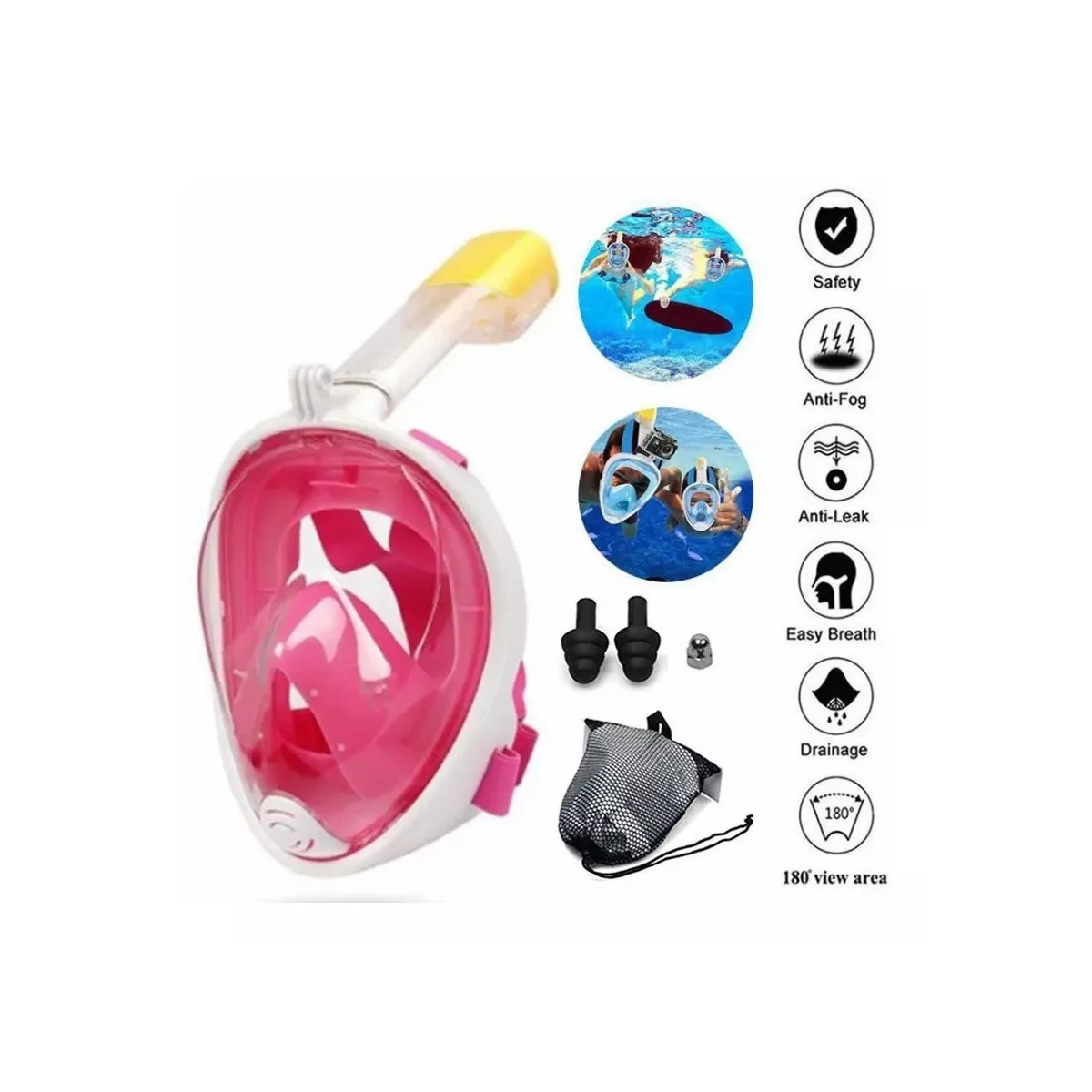 Foto 3 | Mascara Snorkel 180º Rango de Visión Lentes Antiniebla Eo Safe Imports Esi-8477 color Rosa