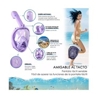 Foto 2 | Máscara De Snorkel Con Bolsa Impermeable Morado Talla L/xl