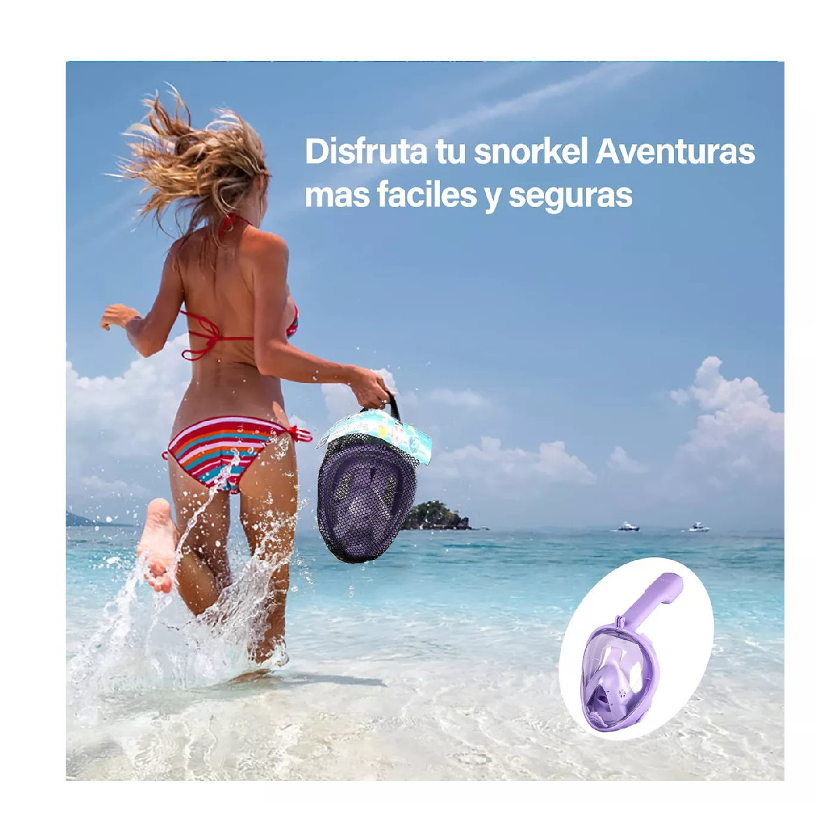Foto 6 | Máscara De Snorkel Con Bolsa Impermeable Morado Talla L/xl