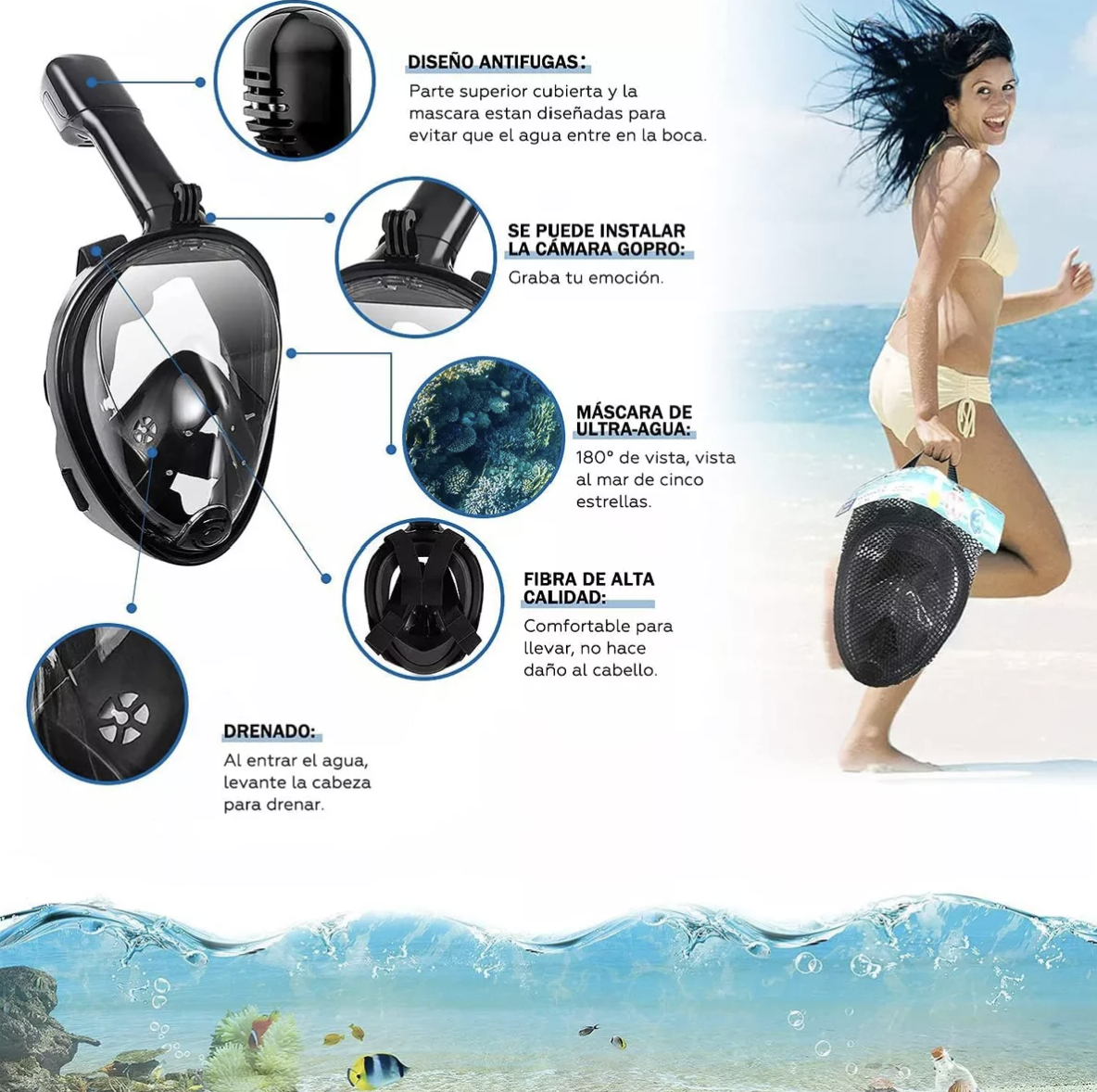 Foto 3 pulgar | Máscara de Snorkel con Bolsa Impermeable