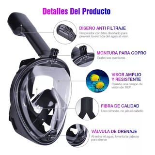 Foto 3 | Máscara De Snorkel Buceo Gafas 180° Con Adaptador S/m Eo Safe Imports Esi-4755-1 Negro
