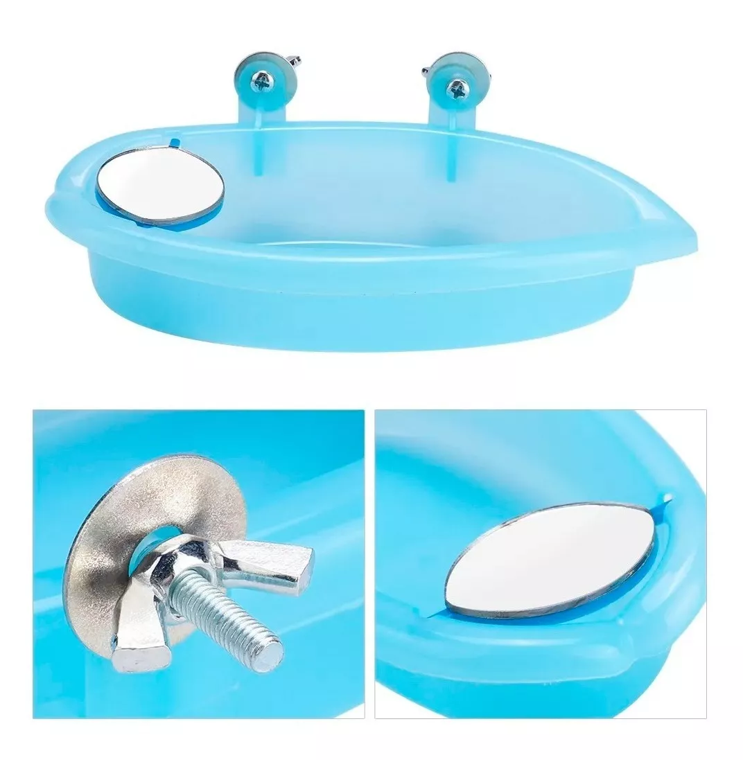 Foto 3 pulgar | Mini Bañera De Plástico Para Pájaros Con Espejo Azul