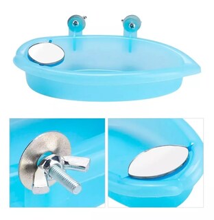 Foto 2 | Mini Bañera De Plástico Para Pájaros Con Espejo Azul