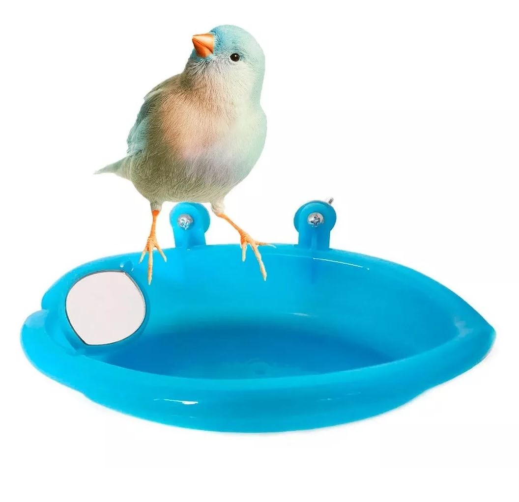 Foto 4 pulgar | Mini Bañera De Plástico Para Pájaros Con Espejo Azul