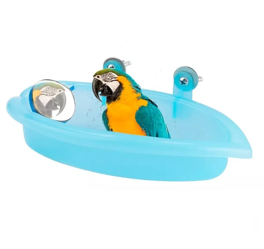 Foto 5 pulgar | Mini Bañera De Plástico Para Pájaros Con Espejo Azul