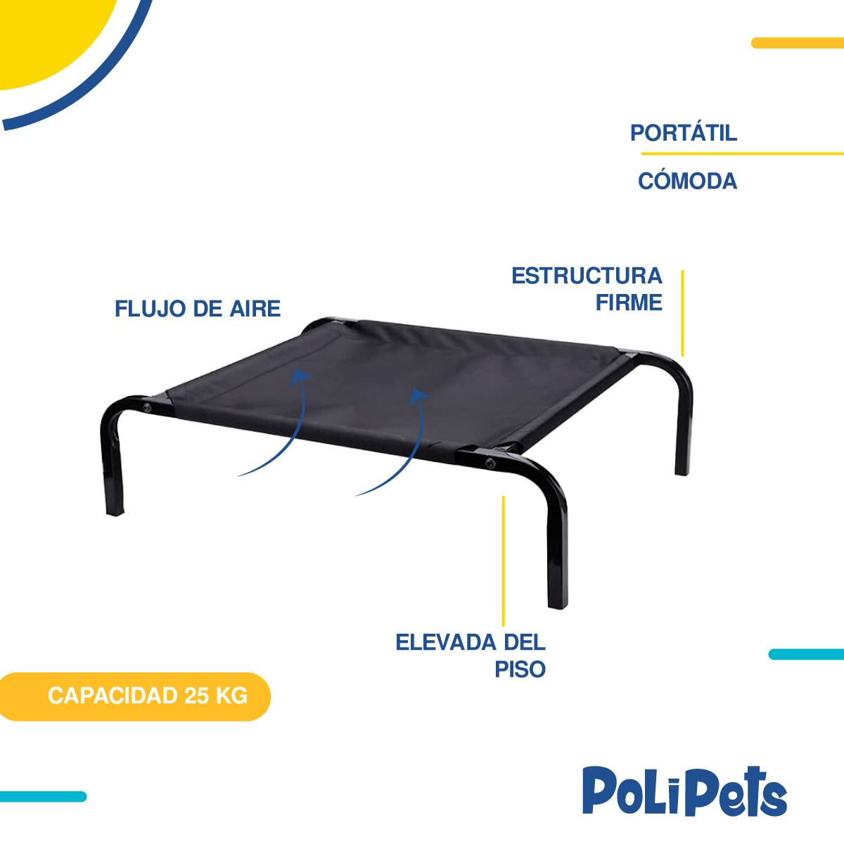 Foto 5 pulgar | Cama Elevada para Perro Poli Pets Negra para Mascota Mediana