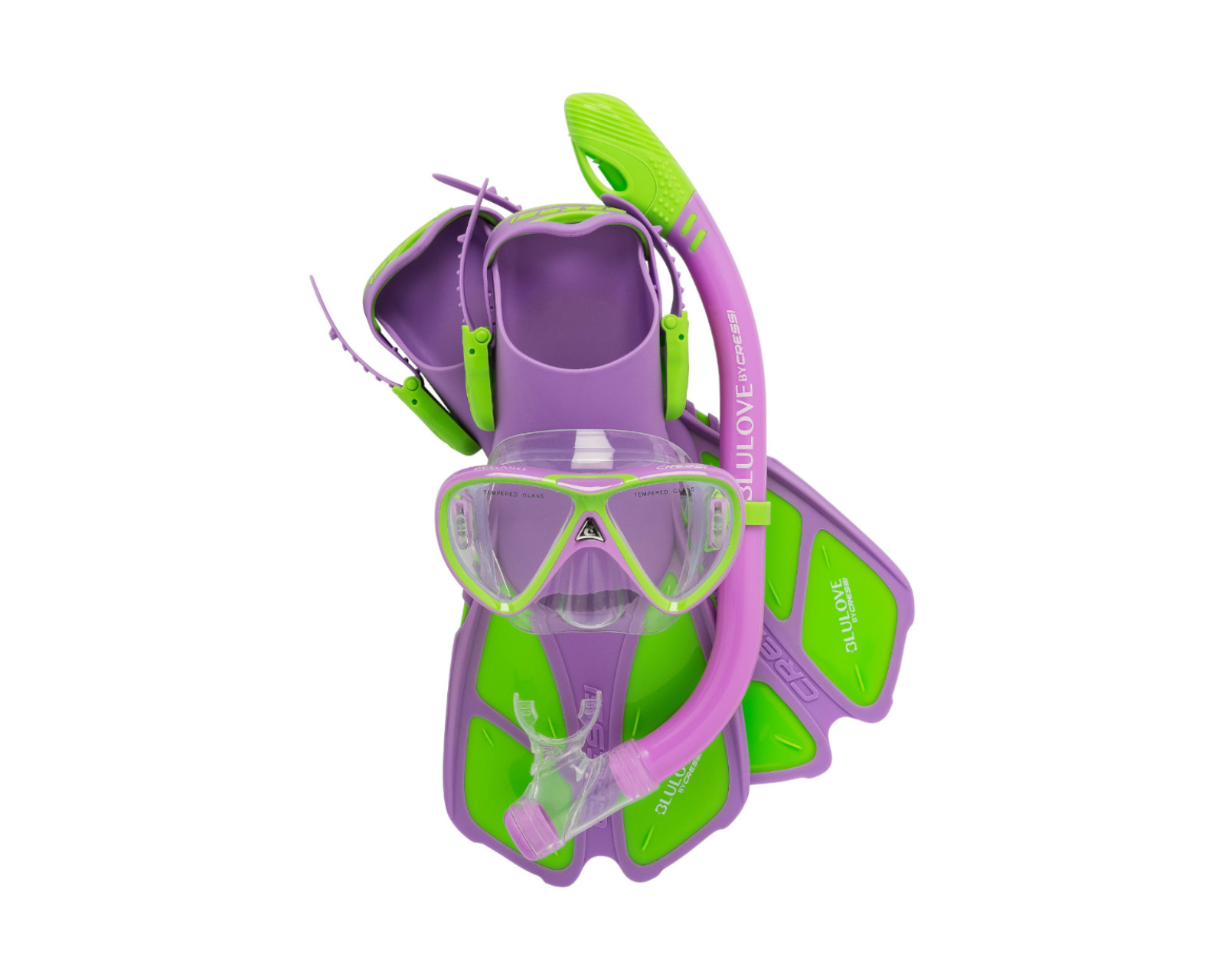 Foto 2 pulgar | Set Cressi Mini Bonete para Snorkeling con Aletas Visor y Tubo para Niños color Púrpura/Verde Talla 16/20 MX