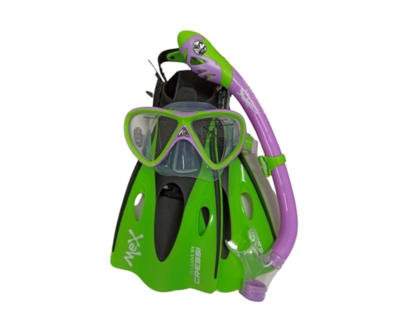 Foto 2 pulgar | Set Cressi Mx Jr Pagaso Iguana Dry Ajustable Talla S/ M 16/20 Mx Púrpura/ Verde para Snorkeling y Natación