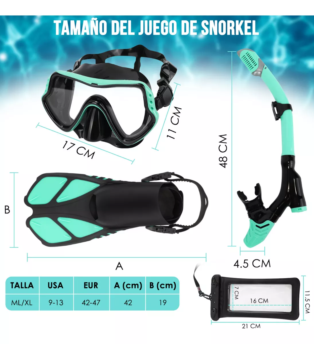 Foto 4 pulgar | Juego de Snorkel 5 en 1 Belug color Negro