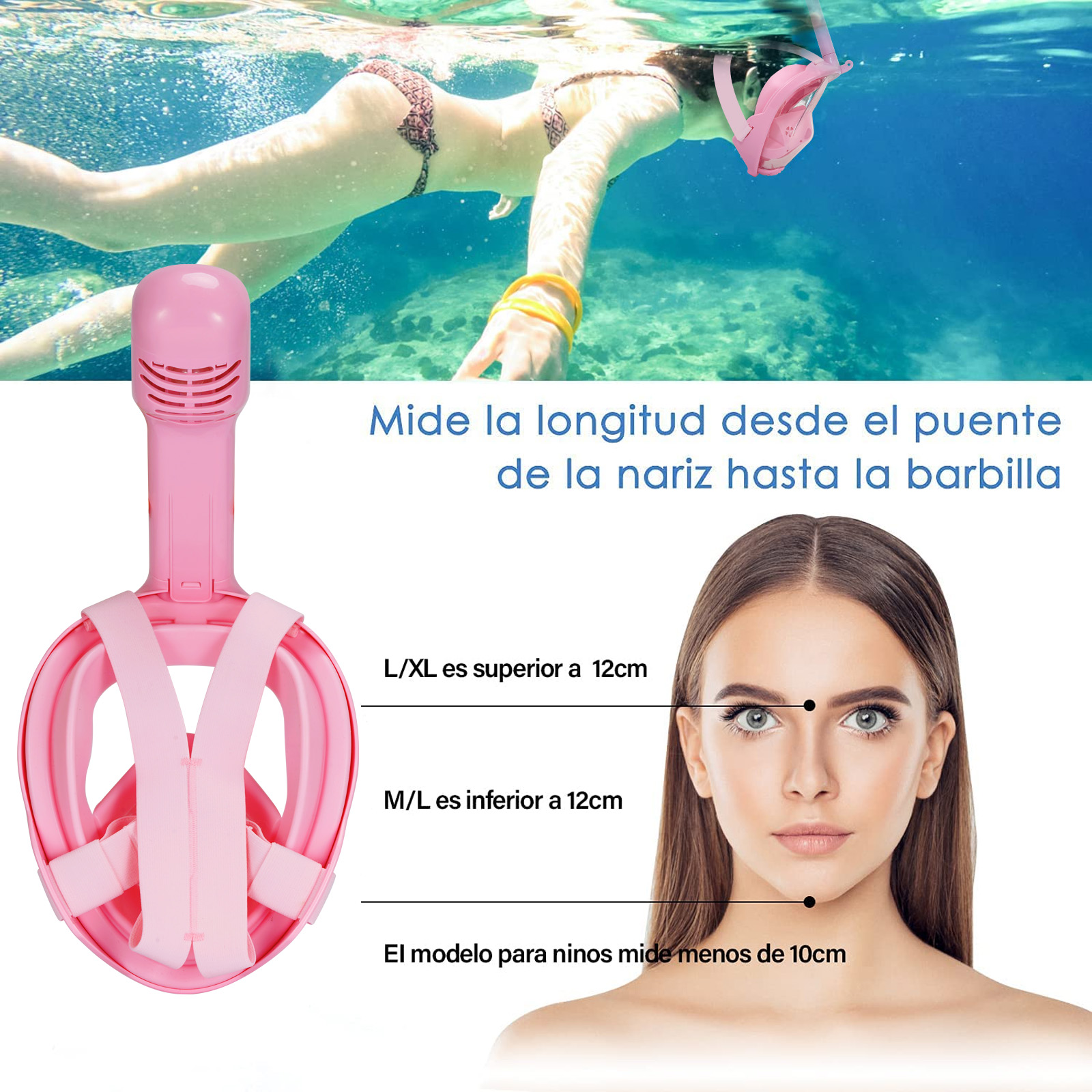 Foto 6 pulgar | Máscara de Buceo Generac Paquetes de Esnórquel, Mascarilla Pleno con Bolsa Impermeable, Color Rosa Vista De 180° Tal