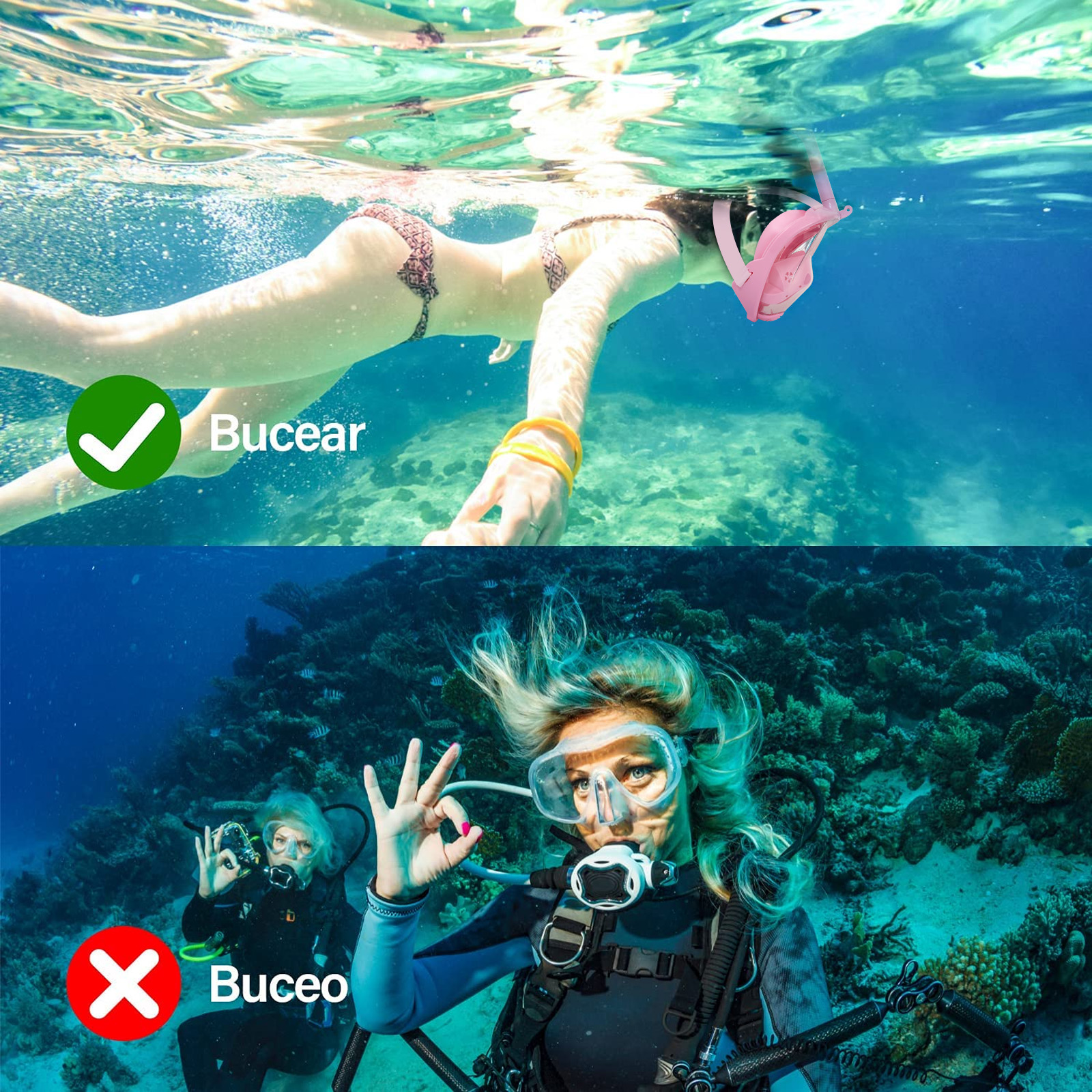 Foto 7 pulgar | Máscara de Buceo Generac Paquetes de Esnórquel, Mascarilla Pleno con Bolsa Impermeable, Color Rosa Vista De 180° Tal