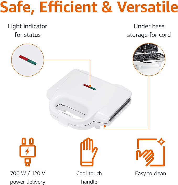 Foto 2 | Waffle Maker 2-rebanadas Blanco Con Revestimiento Antiadherente Y Fácil De Limpiar, 700w