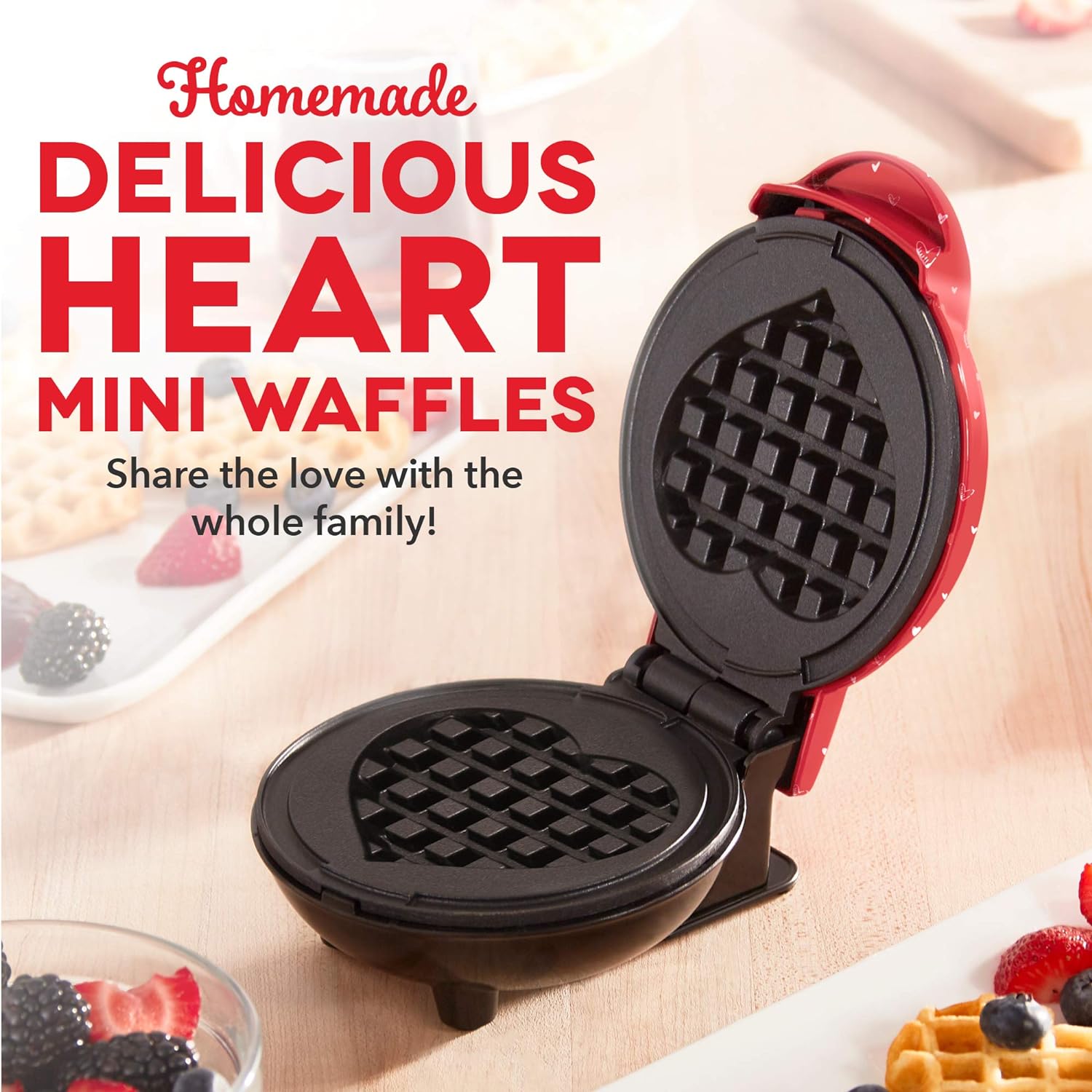 Foto 3 pulgar | Minimáquina para Wafles Individuales Roja con Forma de Corazón