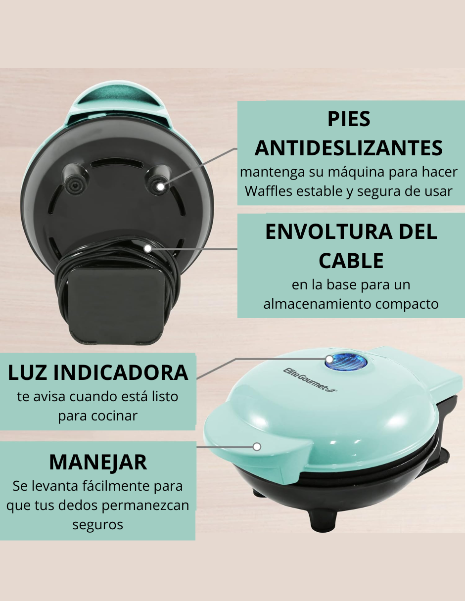 Foto 4 pulgar | Miniwaflera Eléctrica Elite Gourmet Azul Antiadherente 11.5 cm