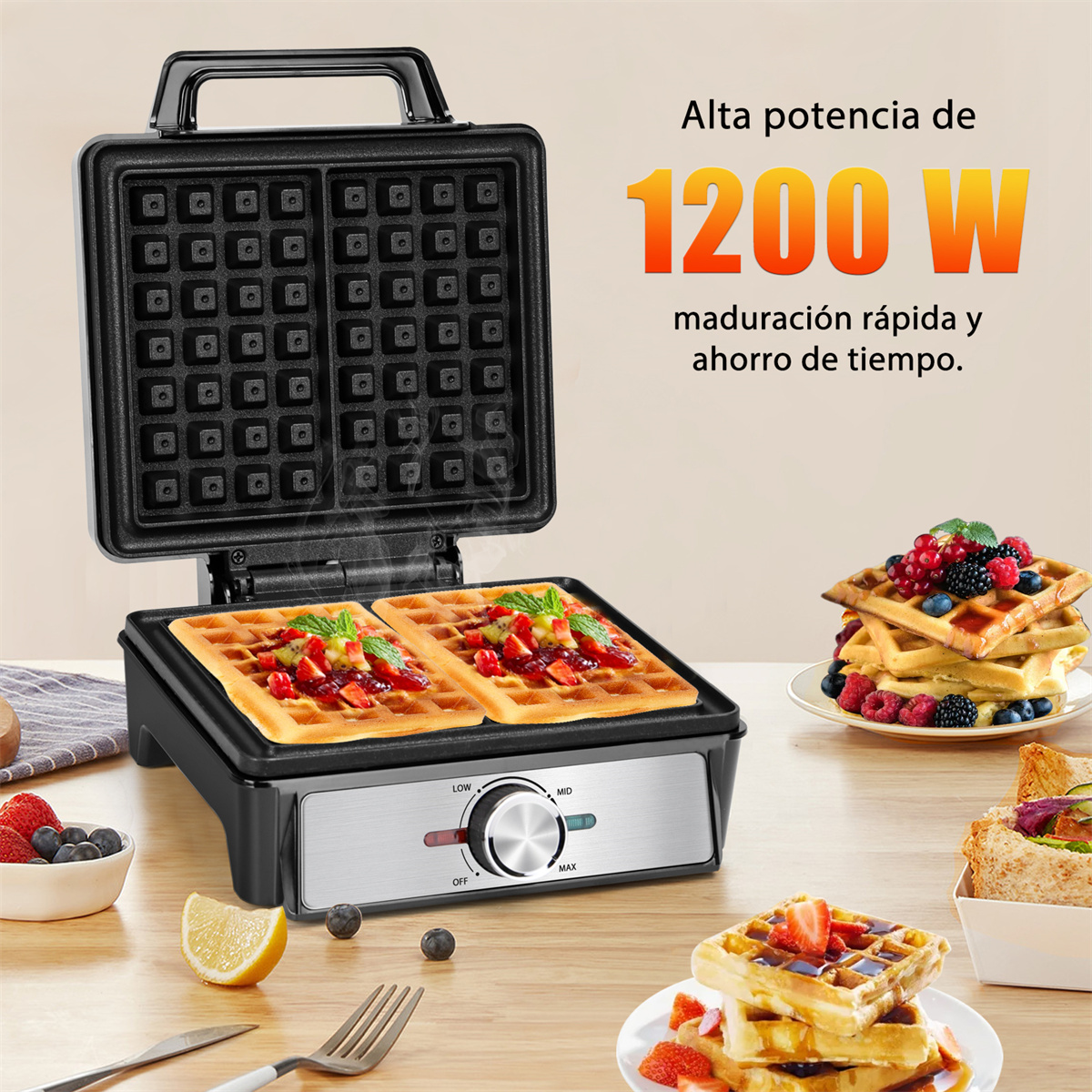 Foto 3 pulgar | Waflera Eléctrica Antiadherente 4 Rebanadas Hacer Desayunos Color Negro Aigostar