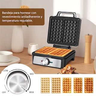 Foto 3 | Waflera Eléctrica Antiadherente 4 Rebanadas Hacer Desayunos Color Negro Aigostar