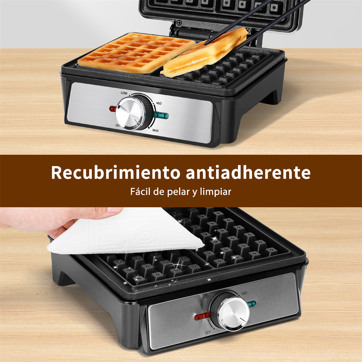 Foto 6 pulgar | Waflera Eléctrica Antiadherente 4 Rebanadas Hacer Desayunos Color Negro Aigostar