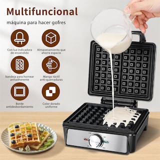 Foto 6 | Waflera Eléctrica Antiadherente 4 Rebanadas Hacer Desayunos Color Negro Aigostar