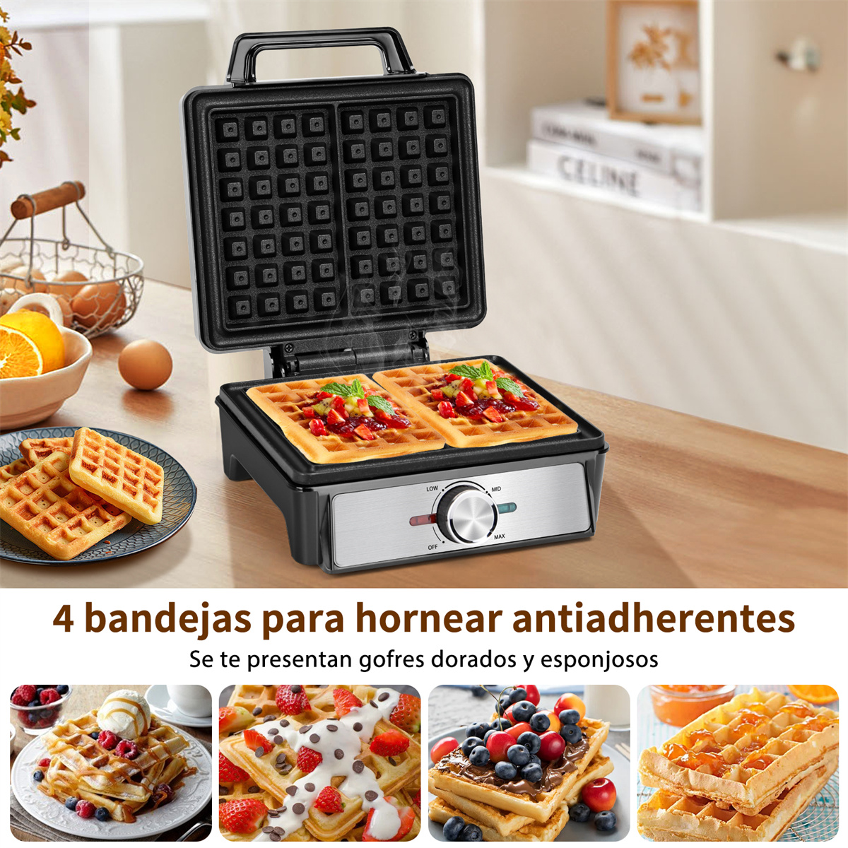 Foto 8 pulgar | Waflera Eléctrica Antiadherente 4 Rebanadas Hacer Desayunos Color Negro Aigostar