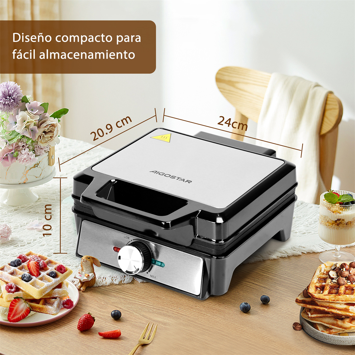 Foto 9 pulgar | Waflera Eléctrica Antiadherente 4 Rebanadas Hacer Desayunos Color Negro Aigostar