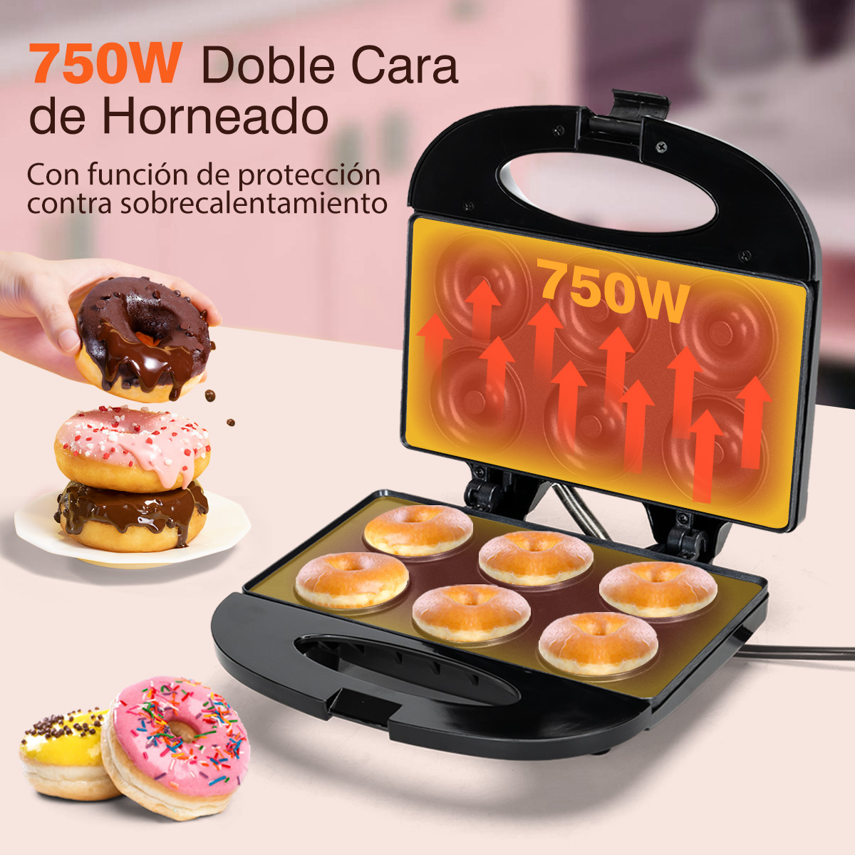 Foto 3 pulgar | Mini Máquina Para Hacer Donas Antiadherente Eléctrica 750w