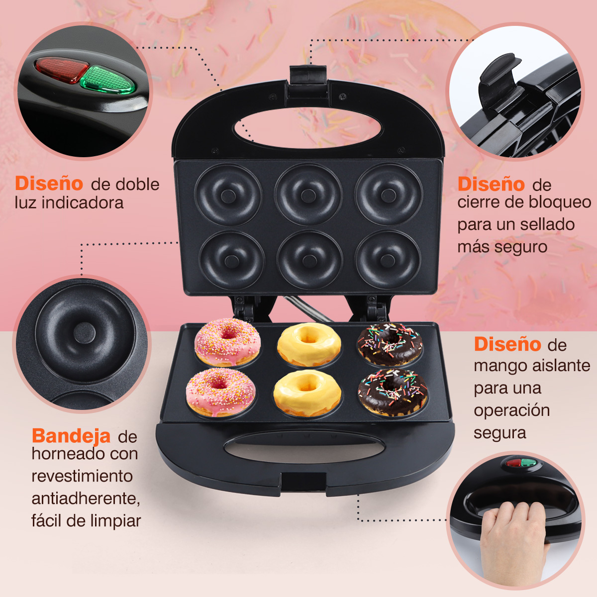 Foto 4 pulgar | Mini Máquina Para Hacer Donas Antiadherente Eléctrica 750w