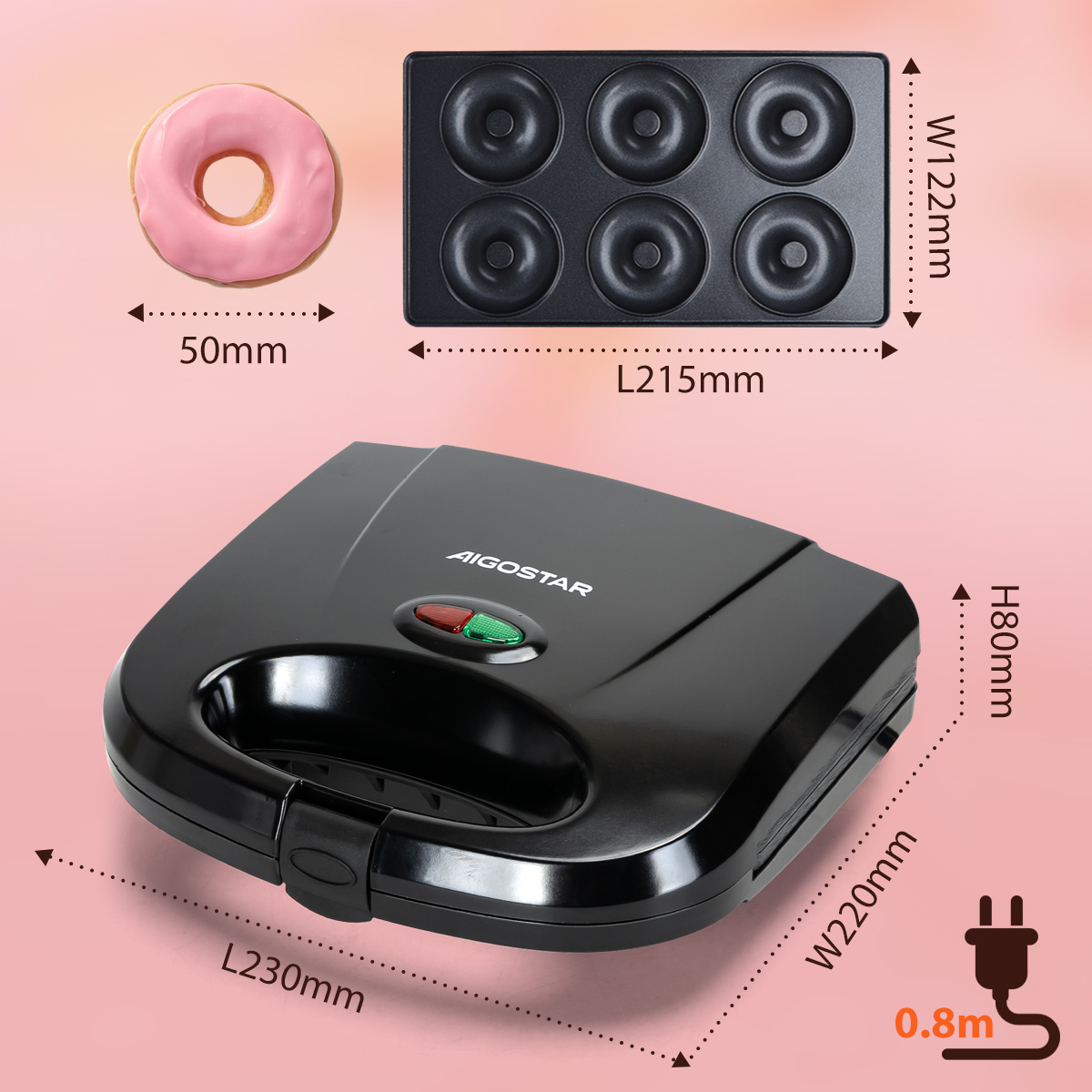 Foto 7 pulgar | Mini Máquina Para Hacer Donas Antiadherente Eléctrica 750w