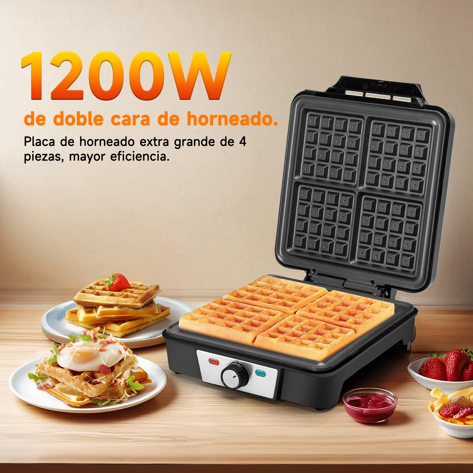 Foto 3 pulgar | Wafleras Electrica 4 Waffles 1200w