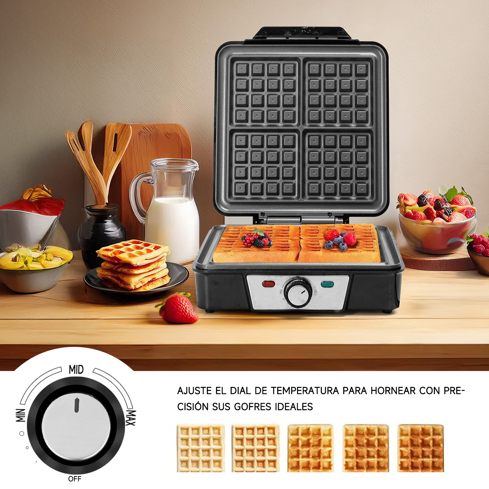 Foto 4 pulgar | Wafleras Electrica 4 Waffles 1200w