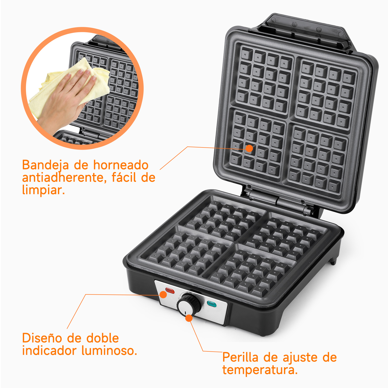 Foto 5 pulgar | Wafleras Electrica 4 Waffles 1200w