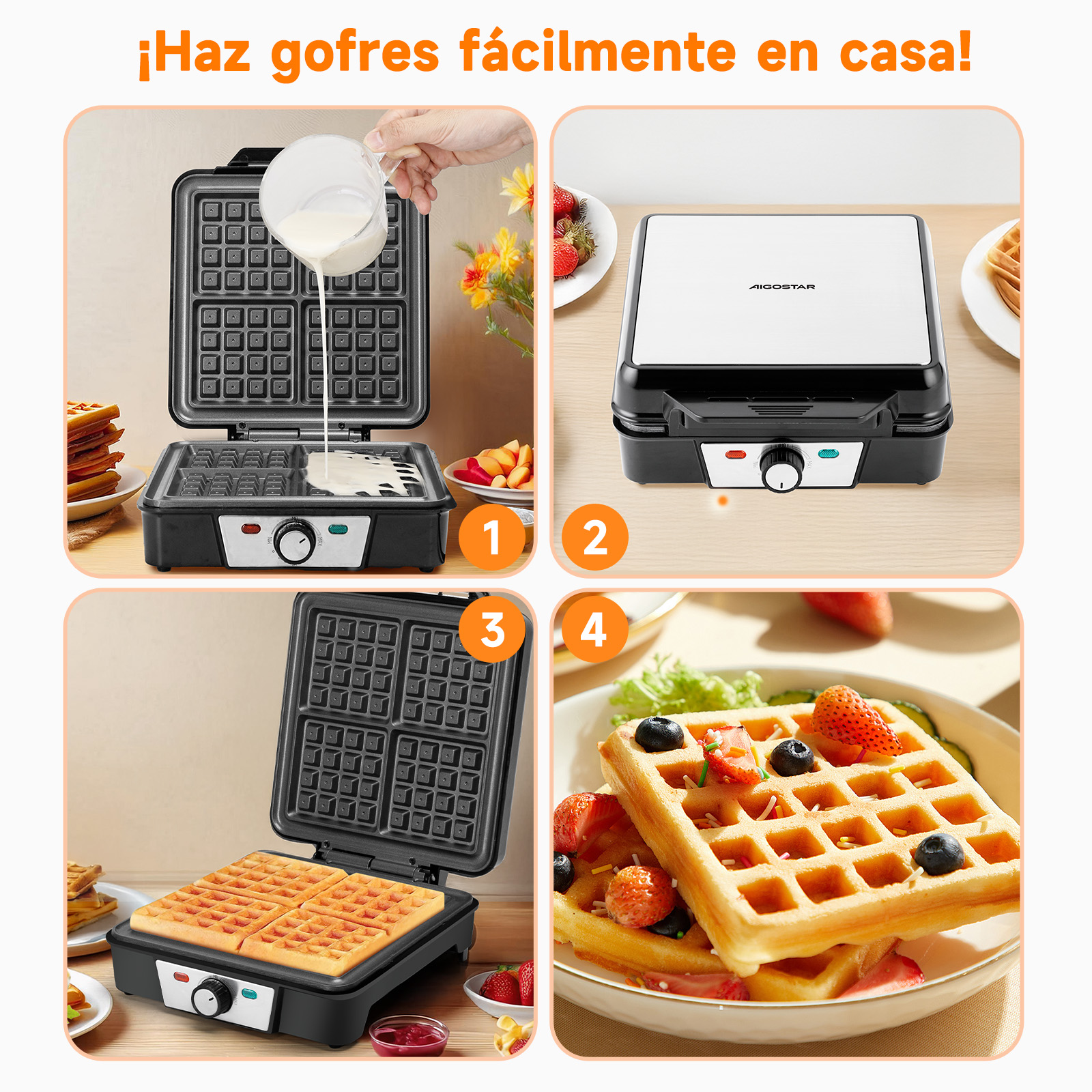 Foto 6 pulgar | Wafleras Electrica 4 Waffles 1200w