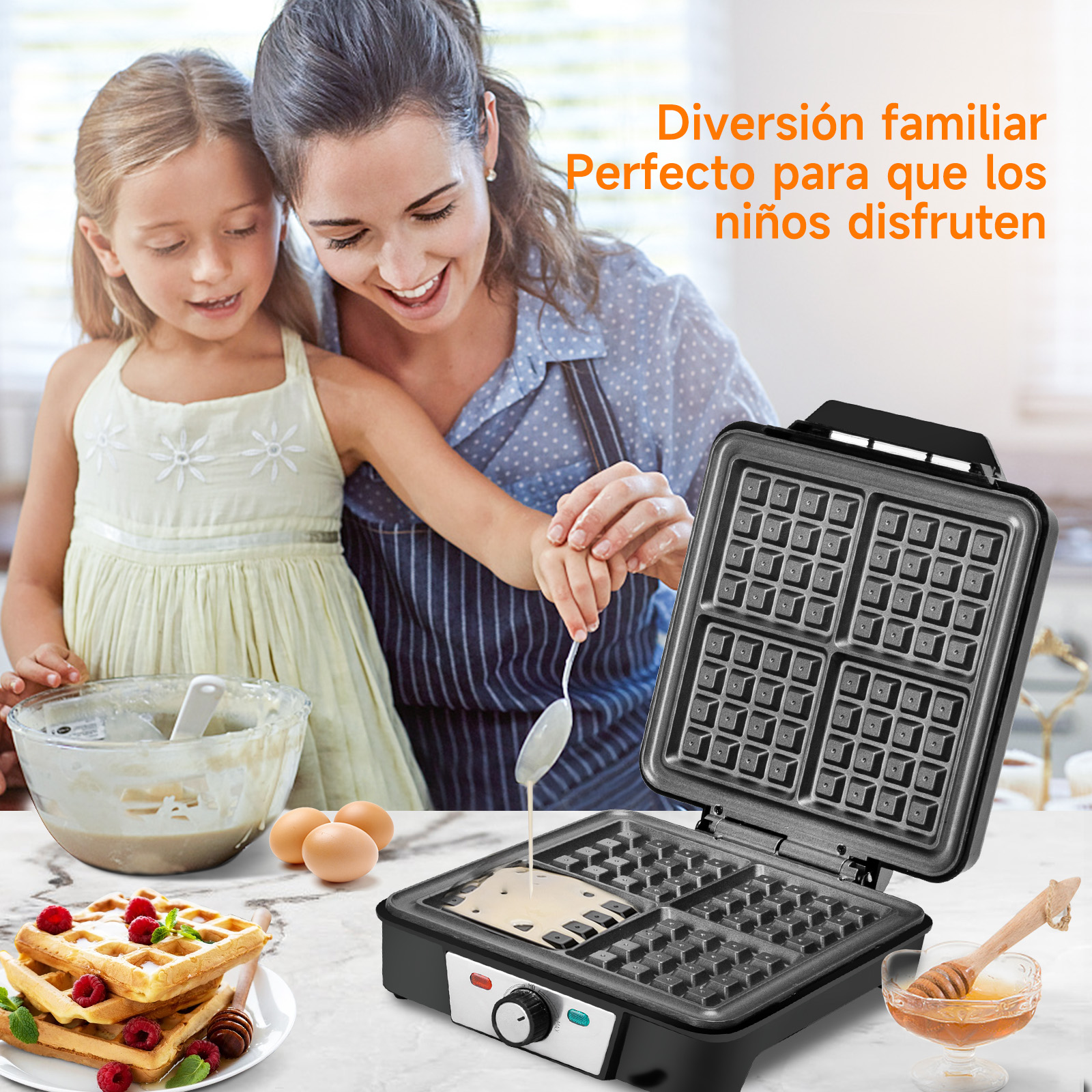 Foto 7 | Wafleras Electrica 4 Waffles 1200w