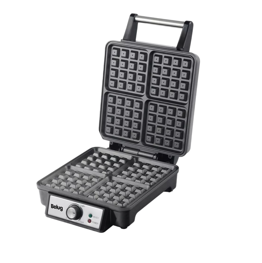Wafflera Belga Heat+ Premium 4 Rebanadas Belug Negro/plata