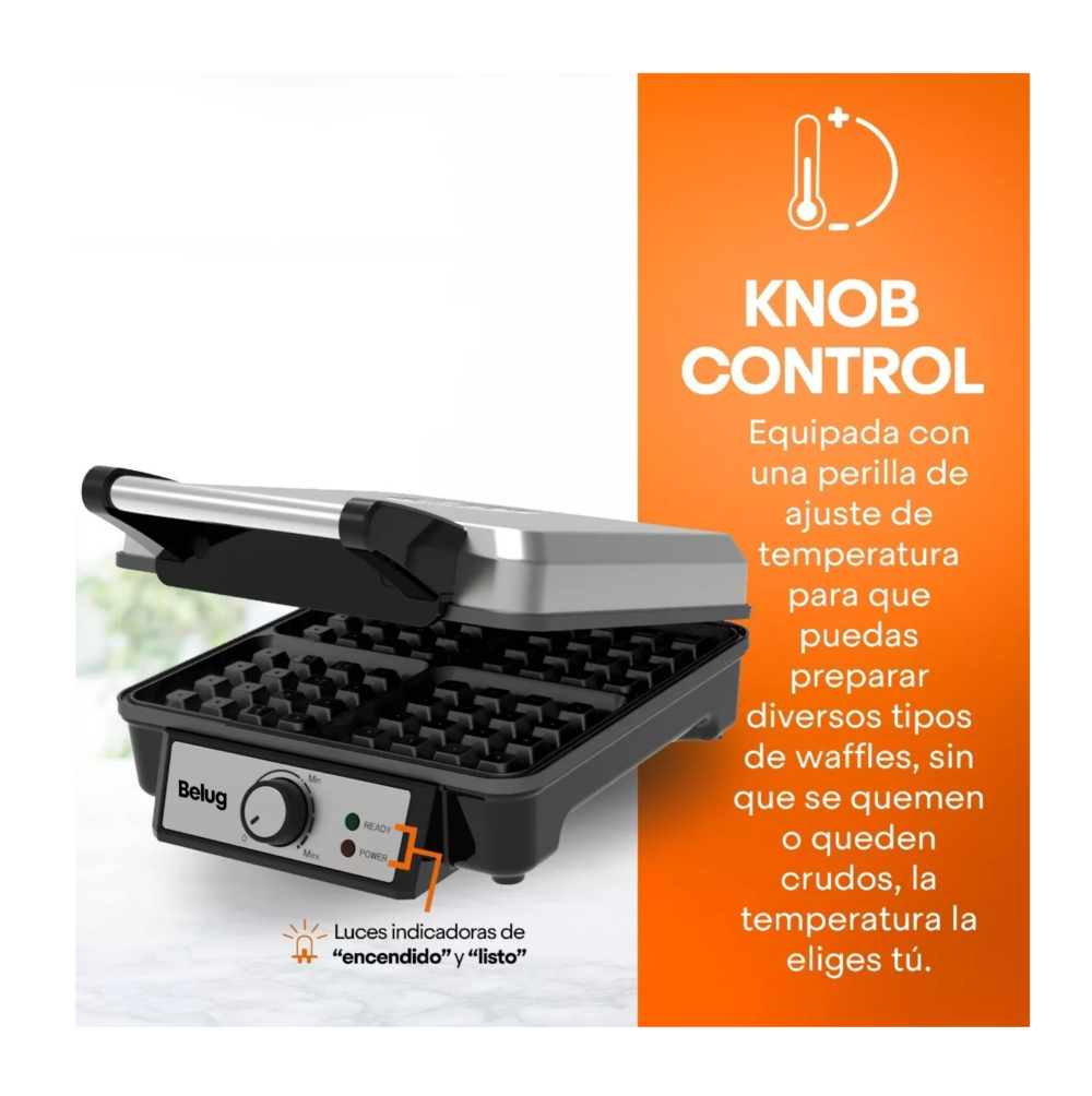 Foto 5 pulgar | Wafflera Belga Heat+ Premium 4 Rebanadas Belug Negro/plata