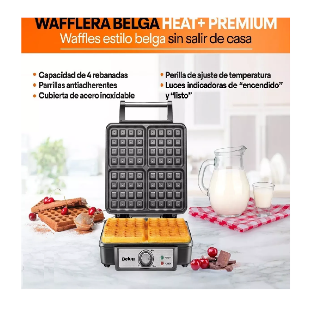 Foto 5 | Wafflera Belga Heat+ Premium 4 Rebanadas Belug Negro/plata