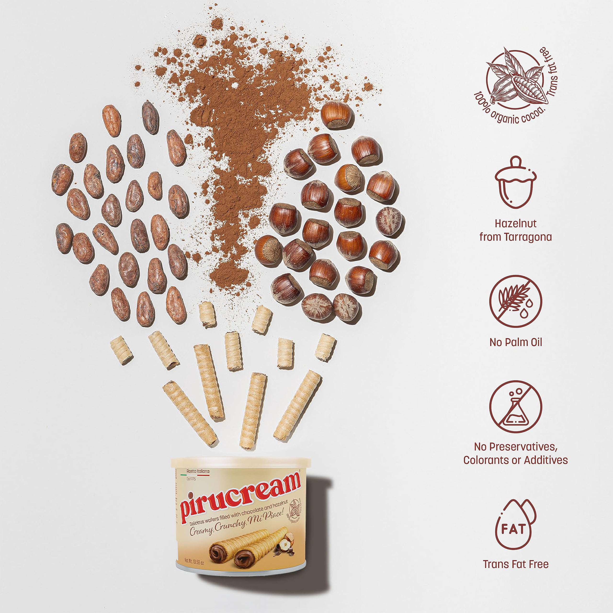 Foto 4 pulgar | Pirucream De Obleas Enrolladas Con Chocolate Y Avellanas, 300 G, 1 Paquete - Venta Internacional.
