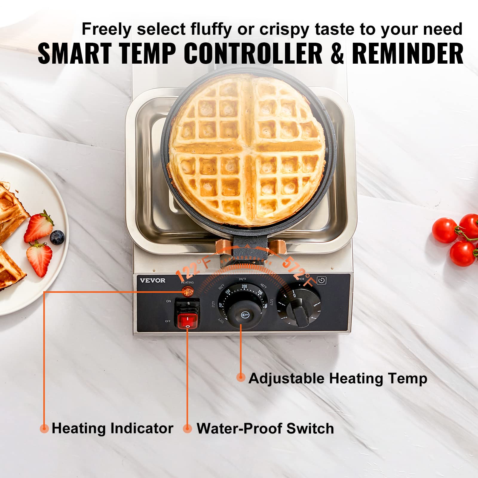 Foto 4 pulgar | Máquina Para Hacer Gofres Vevor, Comercial, Redonda, 1300 W, Acero Inoxidable - Venta Internacional.