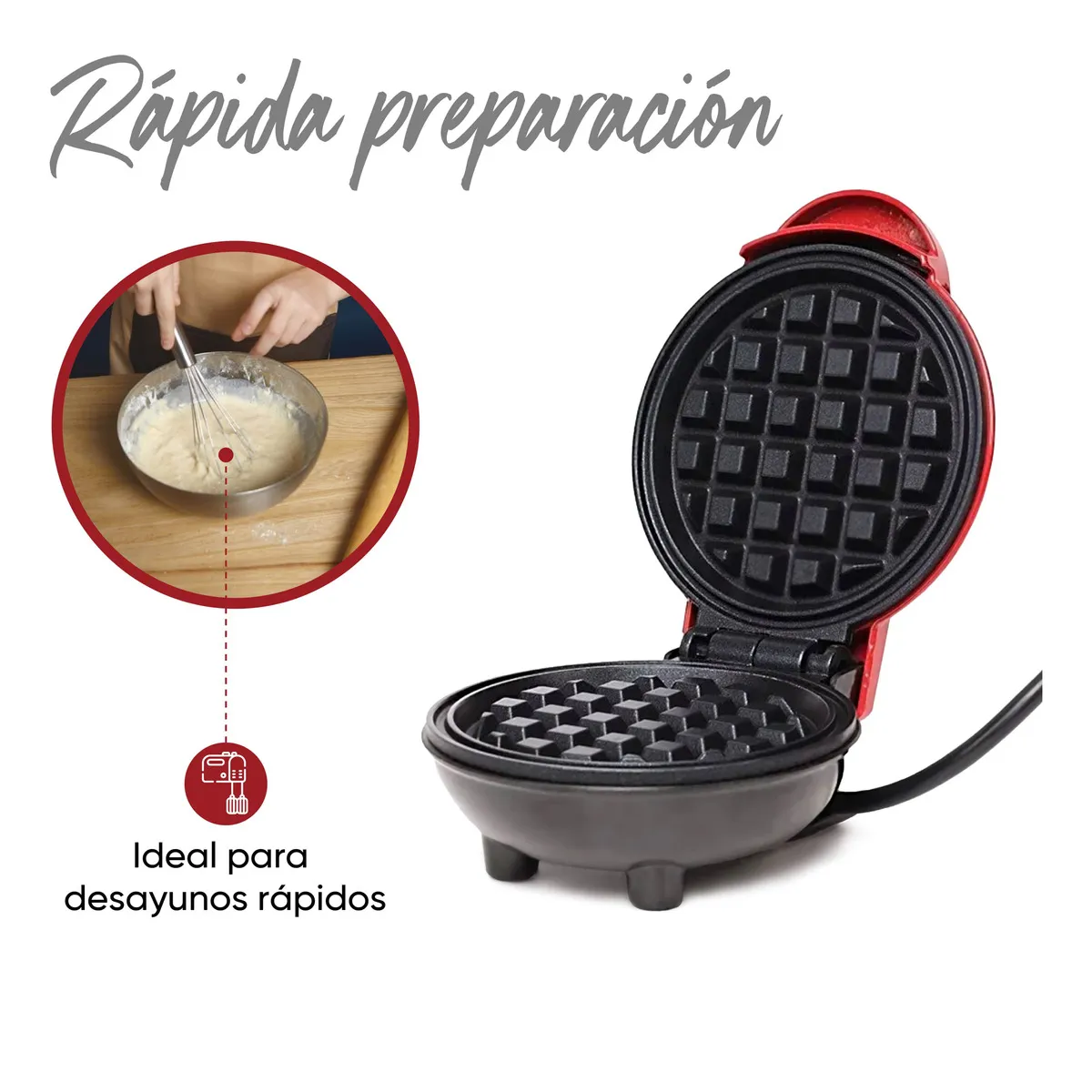 Foto 4 pulgar | Waffles Para Desayunos Redonda V2 Lab.g Rojo