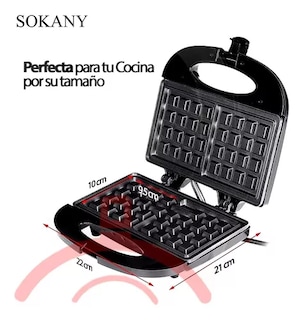 Foto 2 | Wafflera Eléctrica Sokany De 2 Waffles En Cuadrados Color Negro