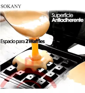 Foto 4 | Wafflera Eléctrica Sokany De 2 Waffles En Cuadrados Color Negro