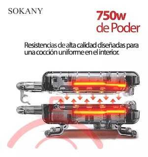 Foto 5 | Wafflera Eléctrica Sokany De 2 Waffles En Cuadrados Color Negro