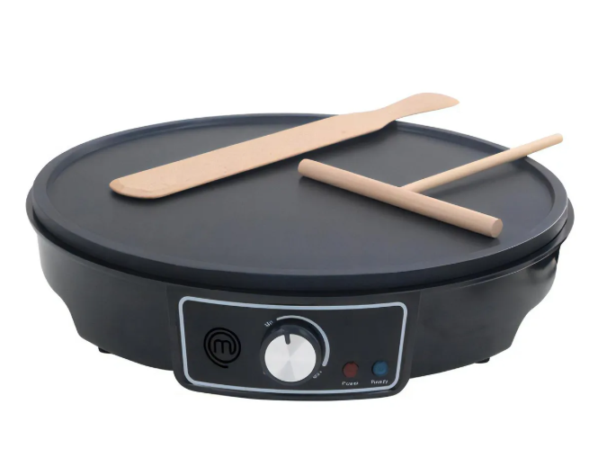 Crepera Eléctrica  Premium Negro + 1 Esparcidor De Mezcla De Madera 1 Espátula De Madera