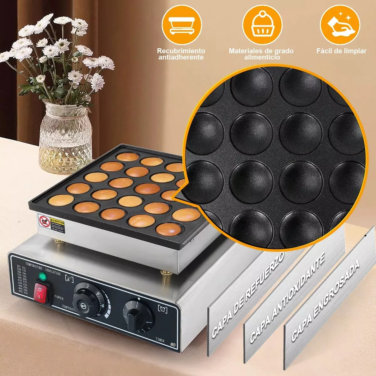 Foto 3 pulgar | Maquina Eléctrica Para Mini Hotcakes 25pz Eo Safe Imports Esi-20314 Gris